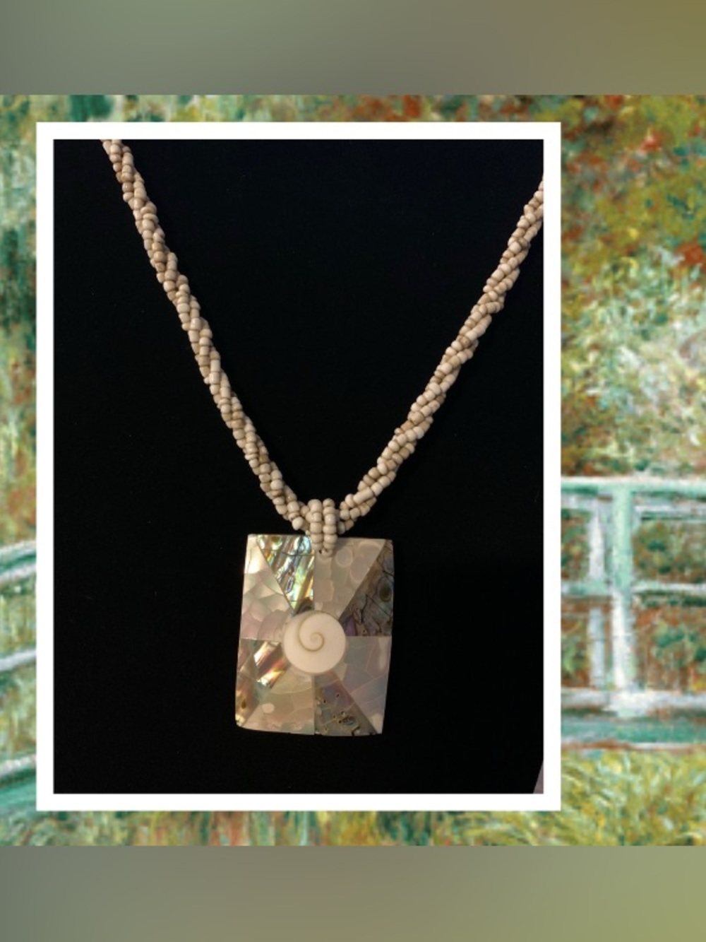 Beaded Shell Necklace w/Mother of Pearl & Abalone Pendant